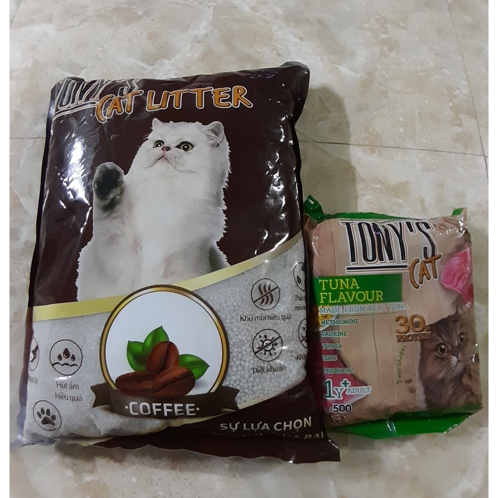 Combo Khuyến mãi Cát vệ sinh+thức ăn cho mèo Tony Cat