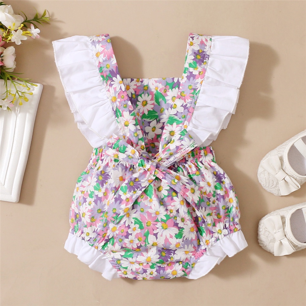 Áo liền quần MIKRDOO sát nách in hoa dễ thương cho bé gái sơ sinh