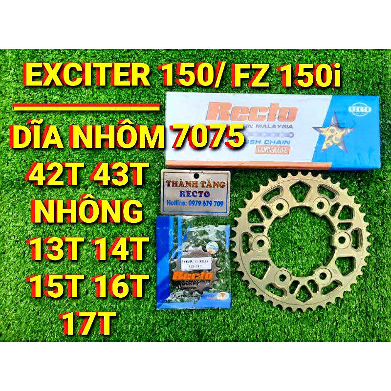 NHÔNG SÊN DĨA EXCITER 150/EXCITER 155/FZ 150i DĨA NHÔM 7075 Sên vàng RECTO CHÍNH HÃNG