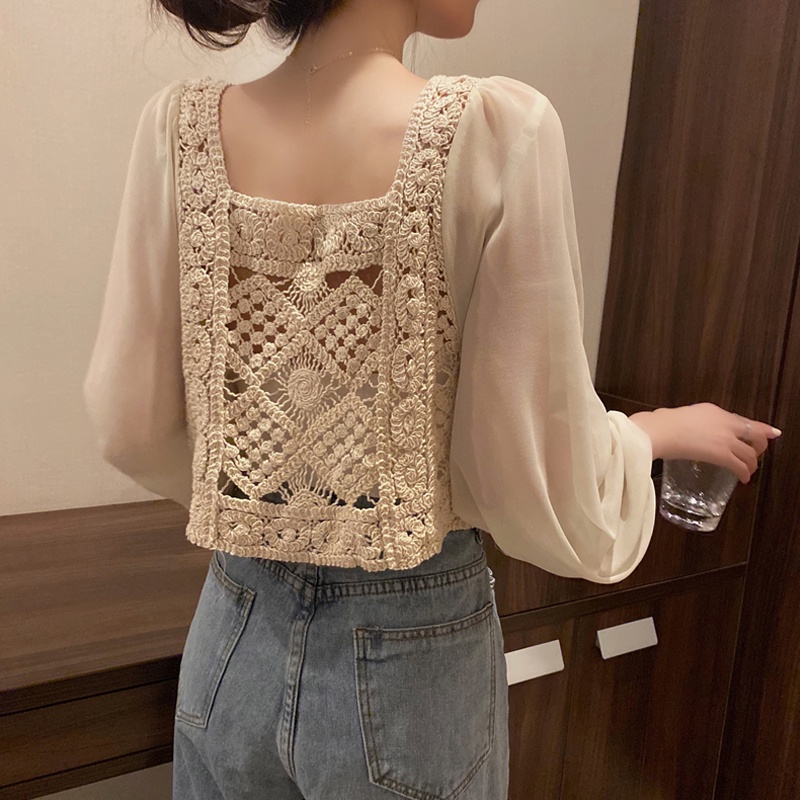 Áo kiểu Perty cổ vuông thời trang mùa thu Hàn Quốc cho nữ