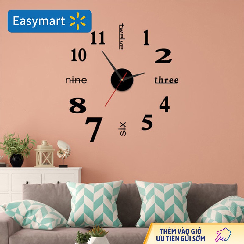 Đồng hồ treo tường acrylic 3D, đồng hồ treo tường DIY tĩnh, trang trí tường