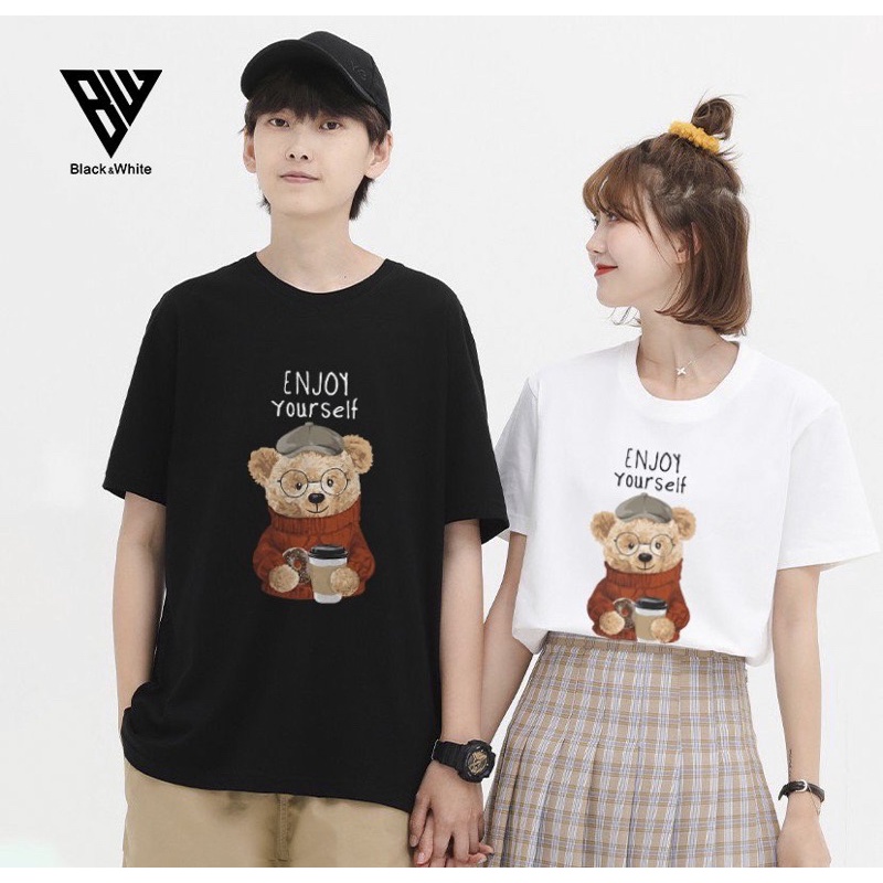【RẺ VÔ ĐỊCH】Áo thun Unisex hình Gấu ENJOY chất cotton co dãn 4 chiều chất dày dặn