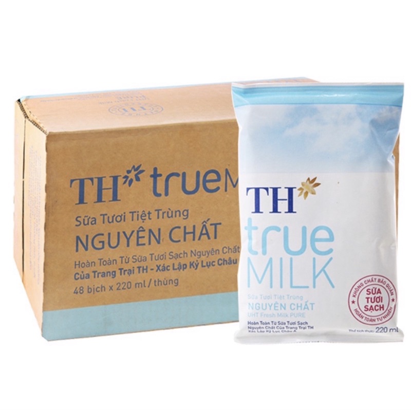 SỮA TH TRUE MILK THÙNG 48 BỊCH 220ml ÍT ĐƯỜNG CÓ ĐƯỜNG KHÔNG ĐƯỜNG