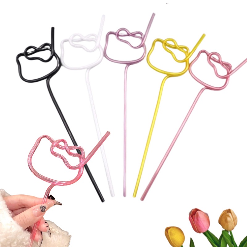 Ống Hút Hình Đầu Mèo Hoạt Hình Dễ Thương Nhiều Màu Tái Sử Dụng