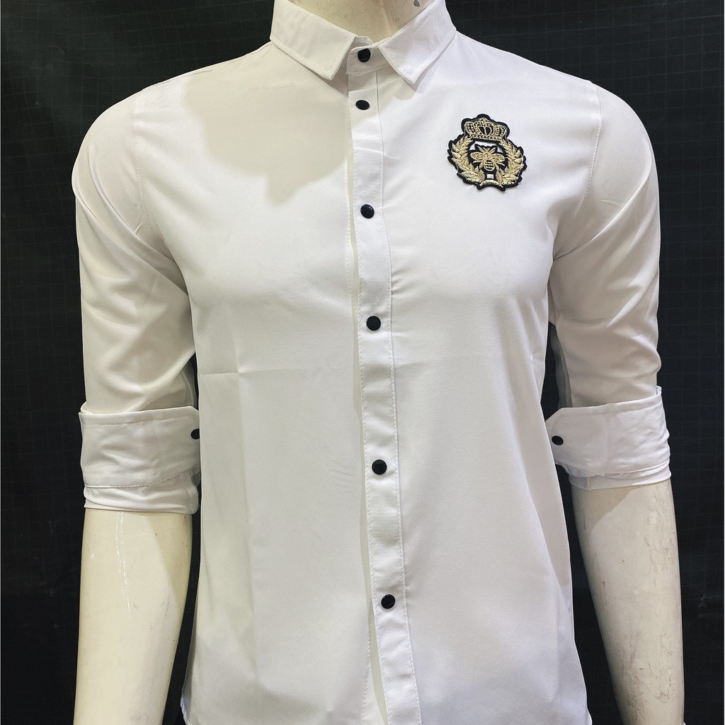 Áo sơ mi nam [FREESHIP] sơ mi nam trắng , đen , họa tiết logo dài tay trẻ trung cổ tàu hàn quốc cao cấp | BigBuy360 - bigbuy360.vn