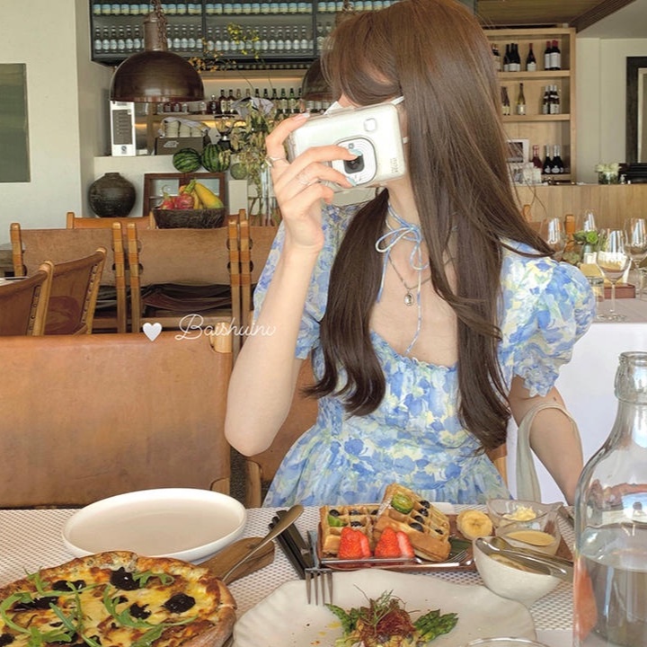 Đầm Chữ A Tay Ngắn Họa Tiết Hoa Xanh Dương 50312