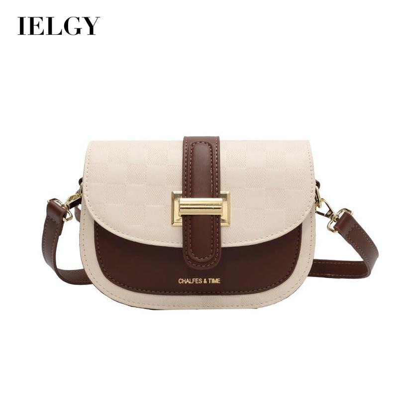IELGY Túi Đeo Chéo Màu Sắc Tương Phản Họa Tiết Sọc Caro Cho Nữ