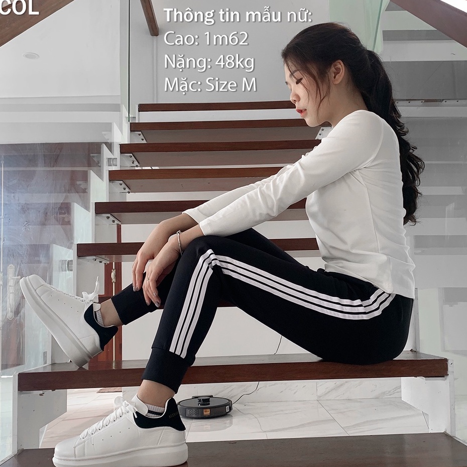 Quần Thể Thao nữ dài cạp chun dây rút dáng baggy 3 2 1 Sọc Chất vải Umi mềm co dãn  Quần Nỉ Nữ Form Chuẩn Chất Dày Đẹp