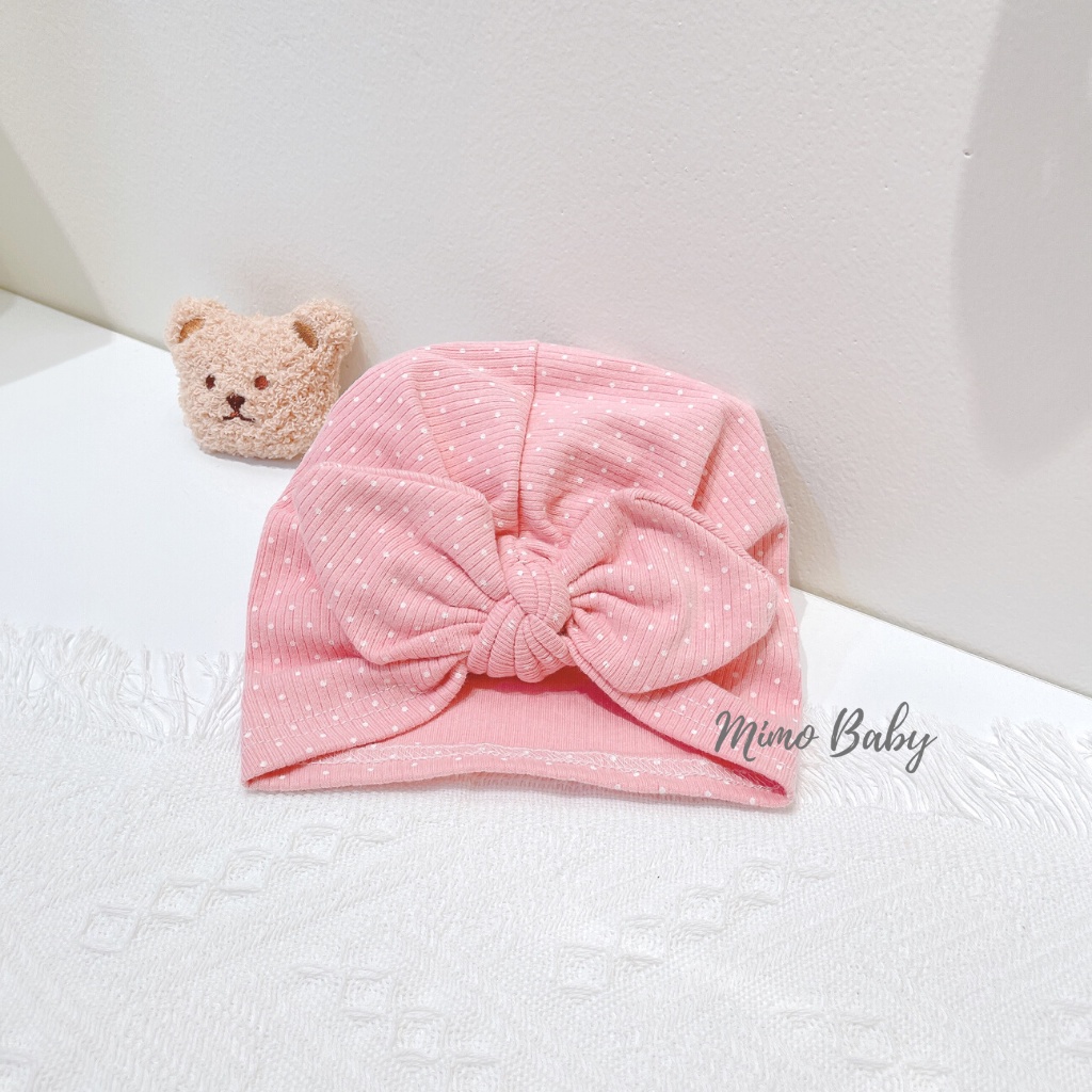Mũ turban hồng chấm bi đính nơ dễ thương cho bé MTB115 Mimo Baby