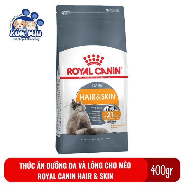 Thức ăn cho mèo giúp dưỡng da và lông Royal Canin Hair &amp; Skin túi 400gr