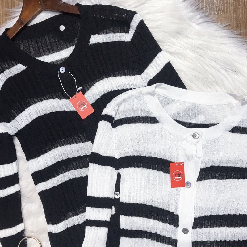 [ÁO CADIGAN] Áo Cardigan Len Mỏng, Áo Dệt Kim Tay Dài Sọc Ngang Mix Quần, Chân Váy Xinh | BigBuy360 - bigbuy360.vn