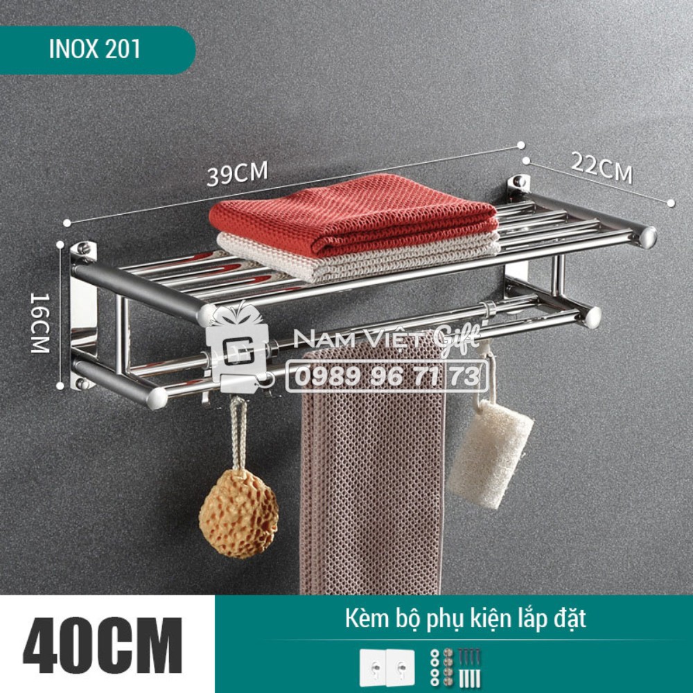 Giá Treo Khăn Phòng Tắm Inox, Kệ để đồ phòng tắm đa năng