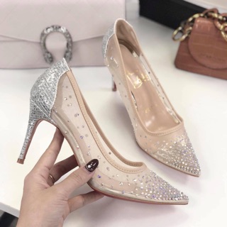 Louboutin đính đá phối lưới cao 7p
