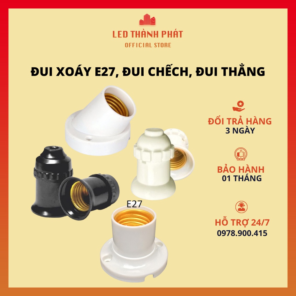 Đui đèn E27 chống nước độ bền cao tiếp xúc tốt , Đui xoáy gắn tường bảo hành 12 tháng