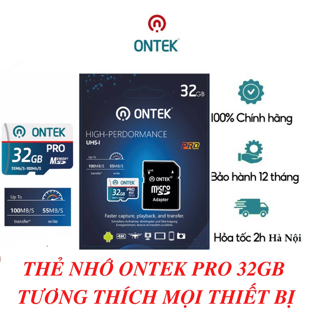 Thẻ nhớ MicroSD ONTEK PRO A1 class 10 32G tốc độ cao dùng cho tất cả các loại camera