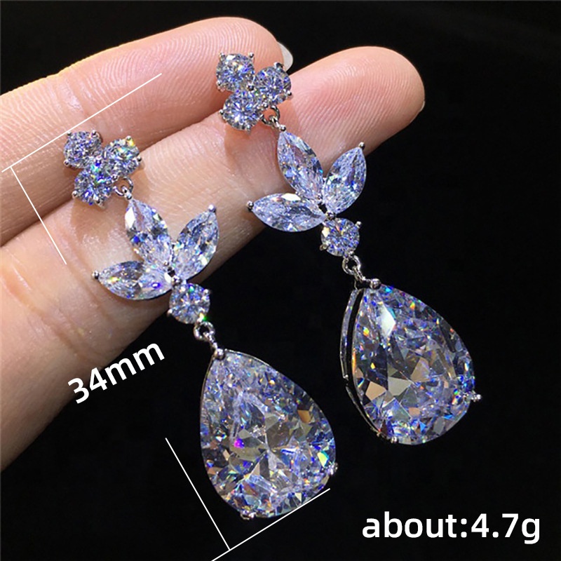 Bông Tai Hình Giọt Nước Đính Đá Zircon Cỡ Lớn Phong Cách Hàn Quốc Thời Trang Cho Nữ