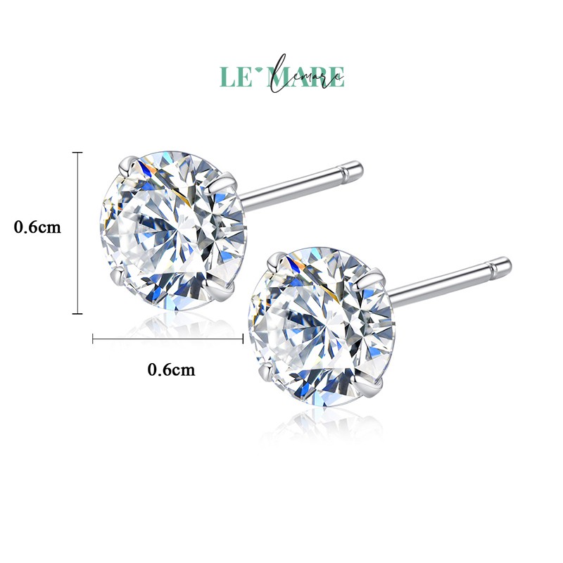 Khuyên tai bạc đá Cz cao cấp nhiều cỡ Le'mare Jewelry SE0128