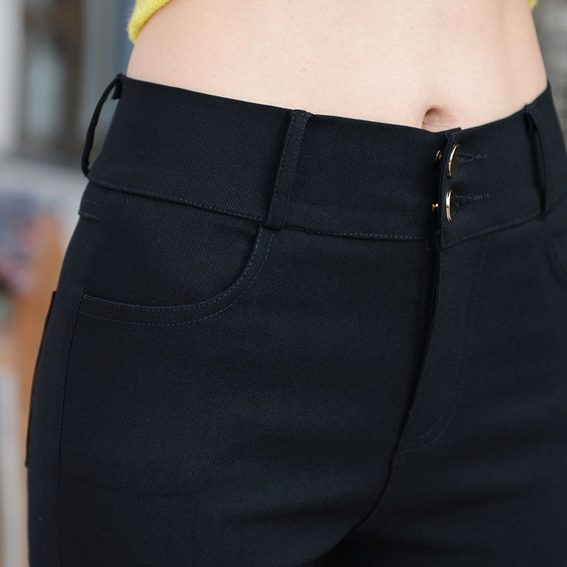 Quần Jean Lưng Cao Co Giãn Màu Đen Cho Nữ