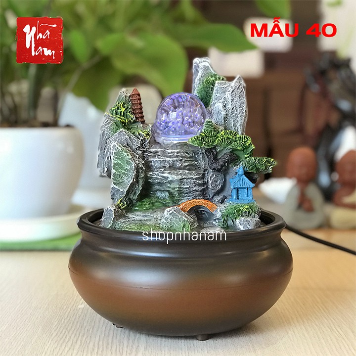 Thác nước phong thuỷ để bàn tiểu cảnh hòn non bộ (tặng máy bơm mini + quả cầu thuỷ tinh) TN_40