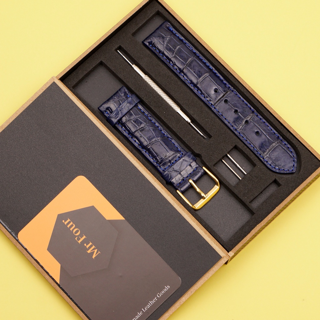 Dây Đồng Hồ Da Cá Sấu Màu Xanh Navy MrFour | Crocodile Leather Watch Bands
