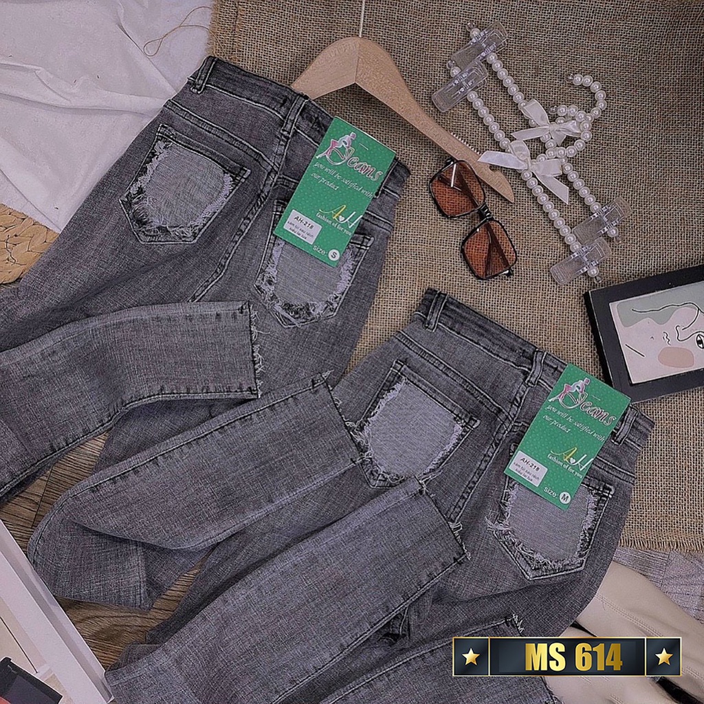 Quần jean nữ co giãn, quần bò lưng cao 9 tấc dáng ôm body cạp cao nhiều mẫu Bi_shop 173 ms614