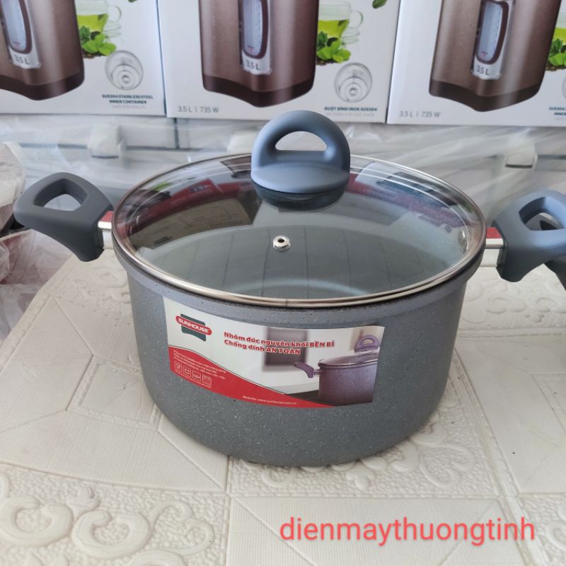 Nồi lẻ vân đá đáy từ Sunhouse SHG2016MMC siZe 16,20 và 24cm hàng chính hãng dùng được mọi loại bếp