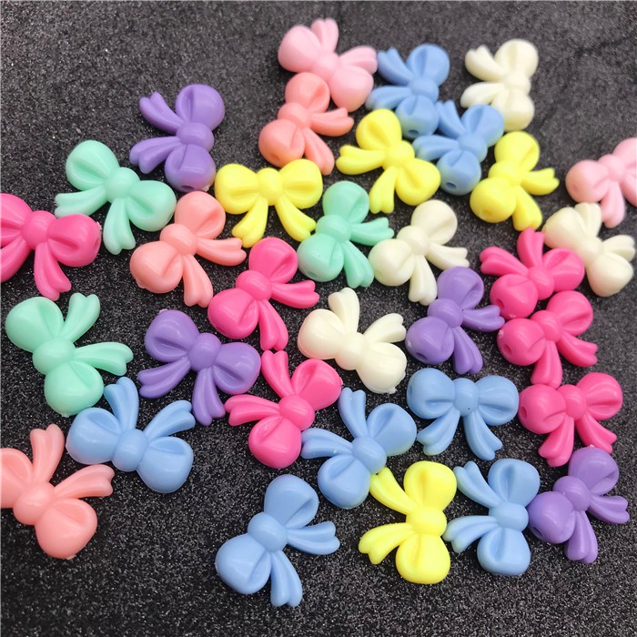 Hạt nhựa nơ rubang màu pastel và màu trong mix xíu đục xỏ lỗ 2 đầu
