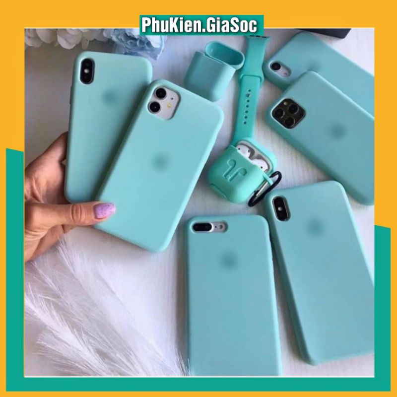 Ốp Lưng Dành Cho iPhon Chống Bẩn Logo Táo Có Lót Nỉ Chống Trầy Màu Xanh Mint - Full Mã (Loại Tốt)