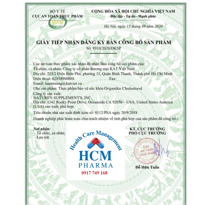 Viên Uống Giảm Mỡ Máu ORGANIKA CHOLESTEROL 60V nhập khẩu Canada KAT04