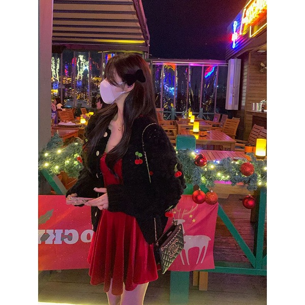 Áo Khoác Cardigan Len Đan Hình Quả Cherry 🍒 Siêu Dễ Thương Phong Cách Hàn Quốc