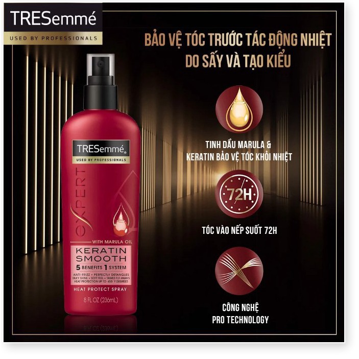 [Khuyến mãi Mỹ phẩm chính hãng] Xịt Dưỡng Bảo Vệ Tóc Khỏi Nhiệt 5 In 1 TRESemmé Keratin Smooth Heat Protect Spray 236ml