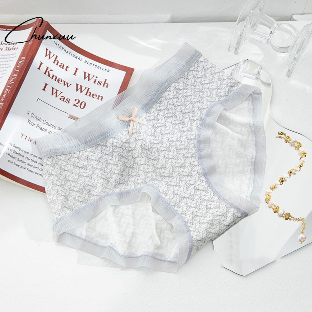 Quần lót nữ Cotton CHUNXUU phối viền ren họa tiết trẻ trung, chất liệu co dãn mềm mại- QC74