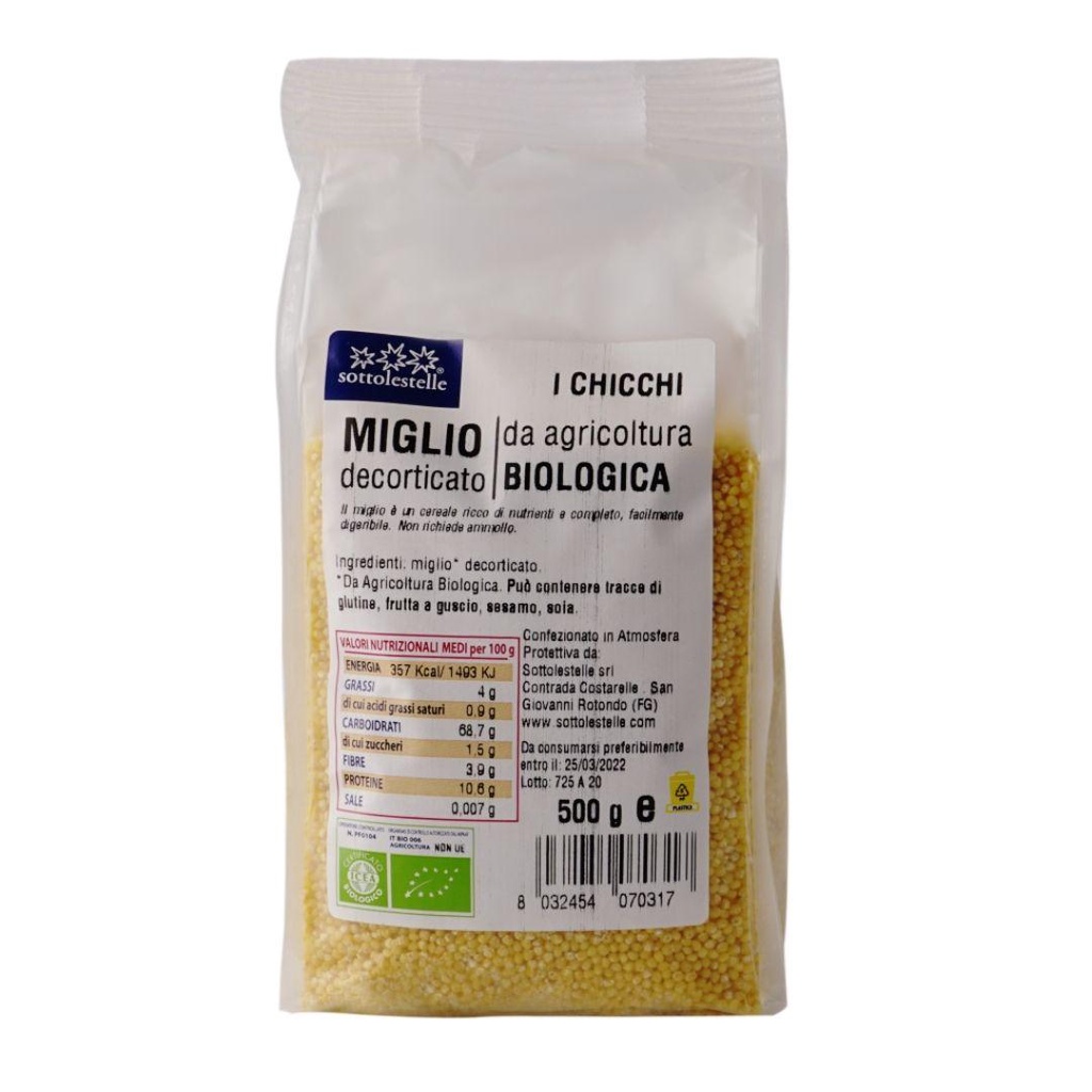 Hạt Kê Hữu Cơ Đã Bóc Vỏ 500g Sottolestelle Organic Hulled Millet - Hạt Kê Vàng - Hạt Hữu Cơ - Organicley