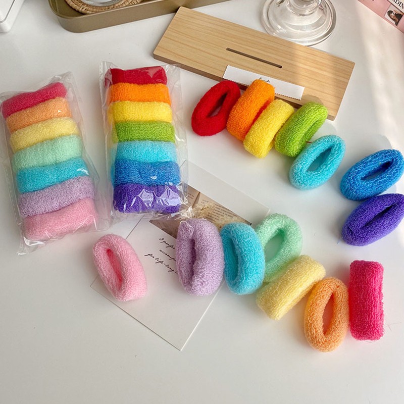 Bộ 7 Dây Cột Tóc Co Dãn Màu Sắc Cầu Vồng