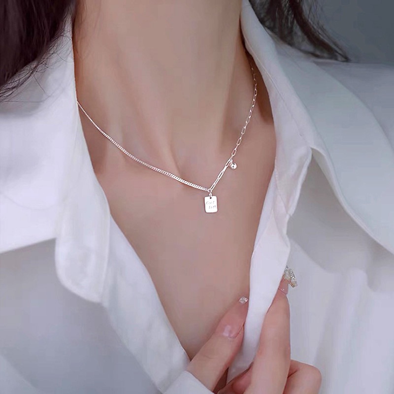Dây chuyền MANYUE mạ bạc 925 mặt vuông đính đá nhân tạo sang trọng thời trang