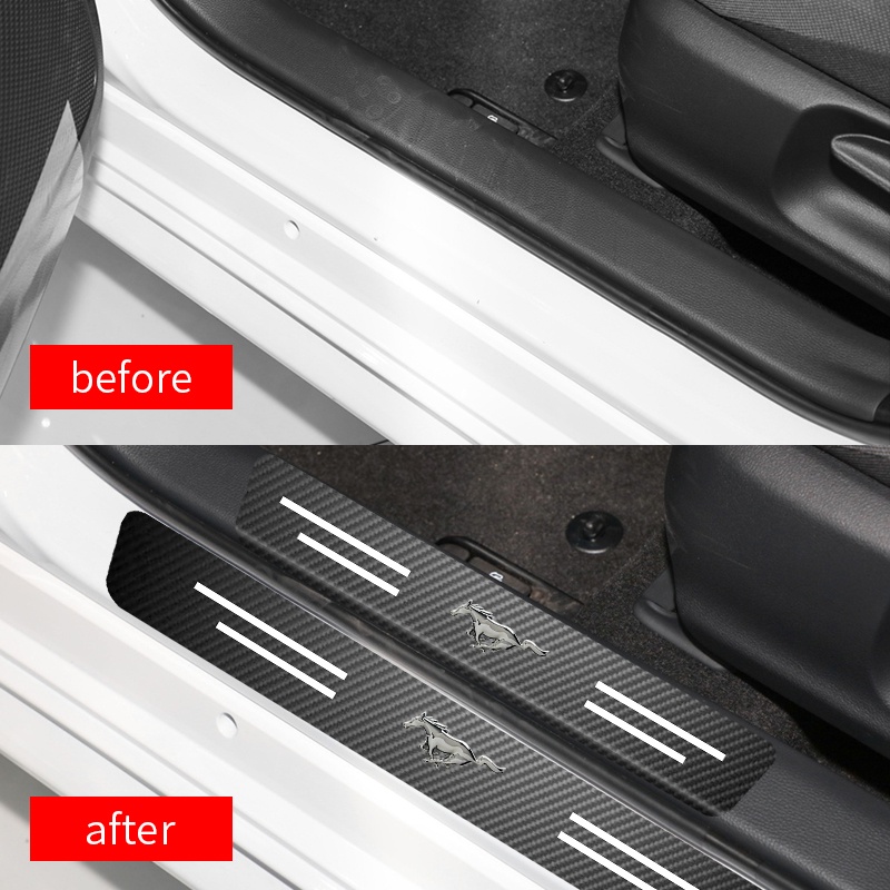 Set 4 Miếng Dán In Họa Tiết Sợi Carbon Chống Trầy Trang Trí Cửa Xe Hơi Ford Mustang GT 500 Cobra Shelby