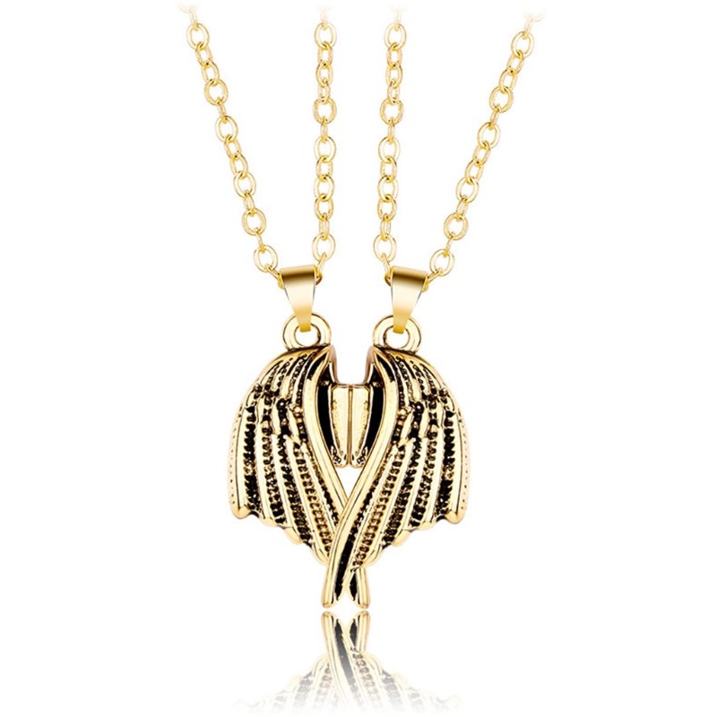 Set 2 vòng cổ mặt hình cánh thiên thần và ác quỷ nhẹ có nam châm tạo hình trái tim cho cặp đôi