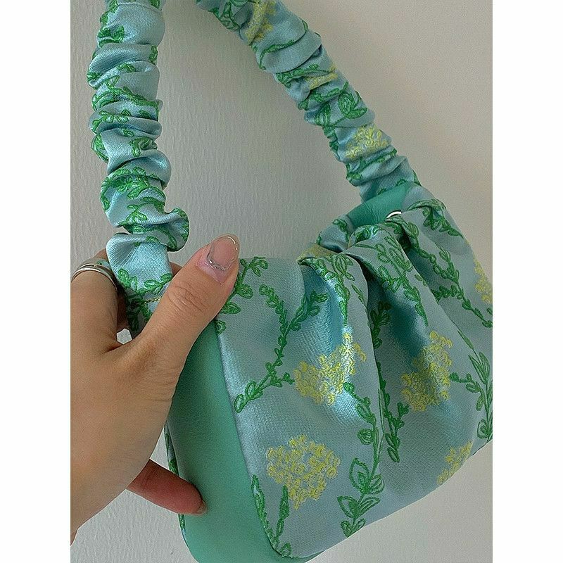 TÚI XÁCH NỮ VINTAGE XANH LÁ HOA NHÍ THÊU MÀU XANH NGỌC / TÚI KẸP NÁCH / TÚI ĐEO CHÉO