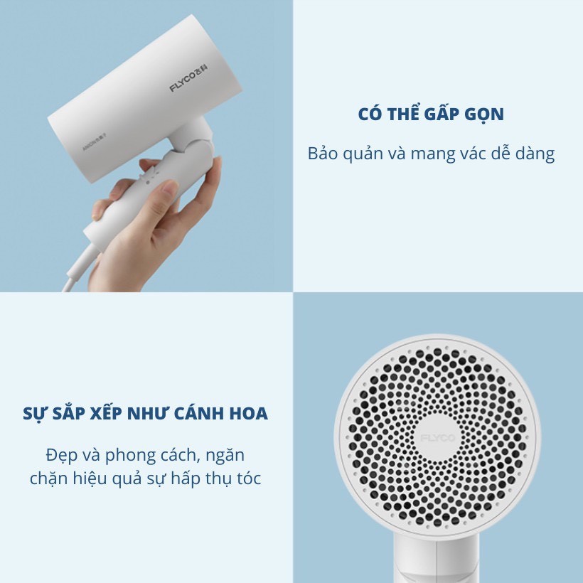 Máy Sấy Tóc Cao Cấp FH6276 FLYCO 2 Chiều Nóng Lạnh Sấy Anion Bảo Vệ Quá Nhiệt, Chống Khô Xơ FH6276