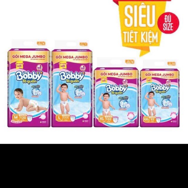 Tã Quần Bobby Gói Mega Jumbo M120/ L111/ XL102/ XXL93