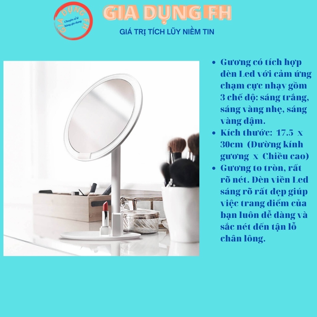 Gương trang điểm có Đèn Led Cảm Ứng 03 chế độ Sáng , Gương soi mặt làm đẹp Gia Dụng FH