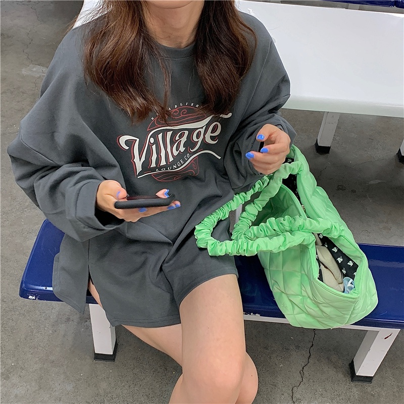 Happy-store  Áo thun Tay Dài Dáng Rộng Phong Cách Thời Trang Hàn Quốc