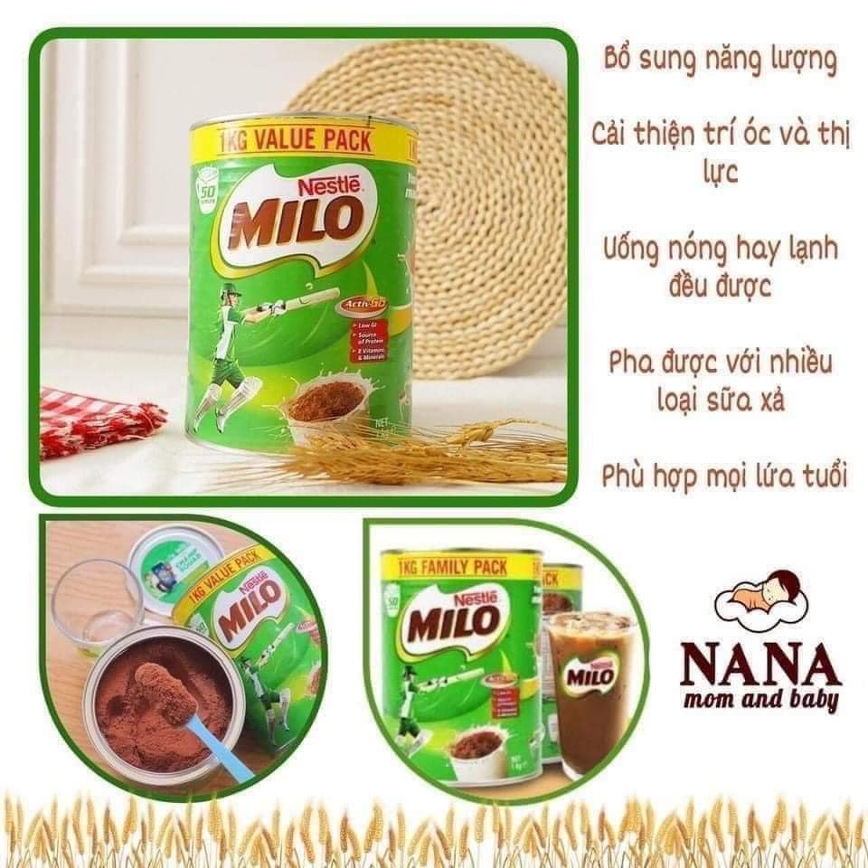 Sữa Milo hàng Úc, phát triển chiều cao vượt trội cho bé hộp thiếc trơn 1kg [Date T6.2024]