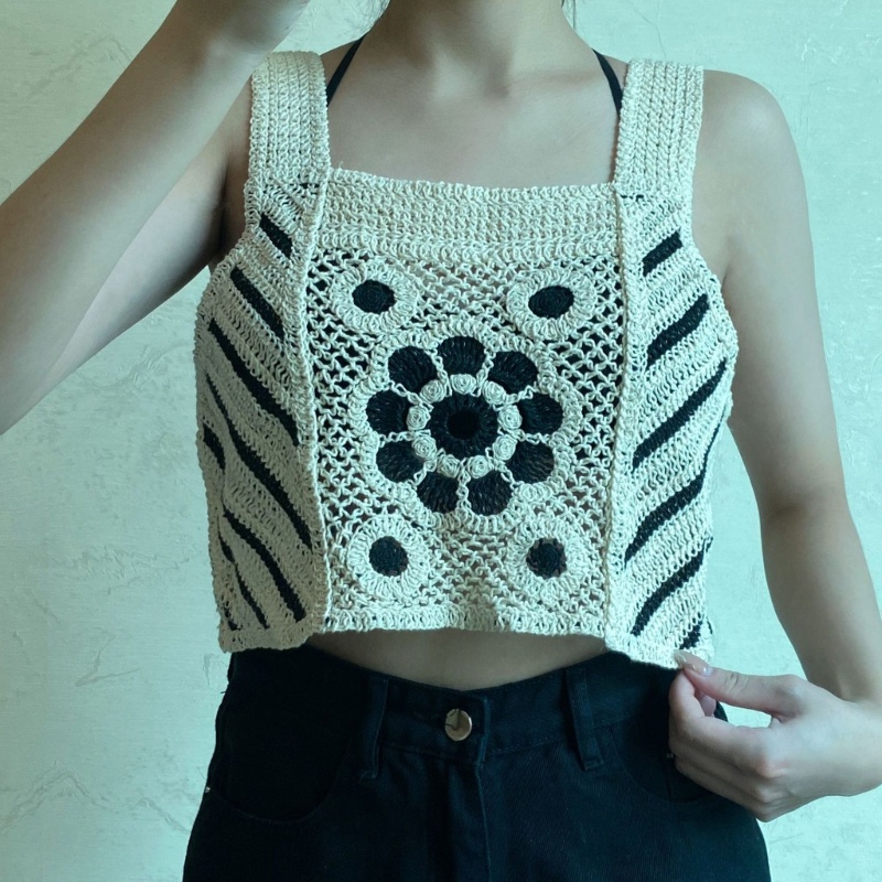 Áo Lửng Không Tay Họa Tiết Sọc Hoa Thời Trang Gợi Cảm Cho Nữ