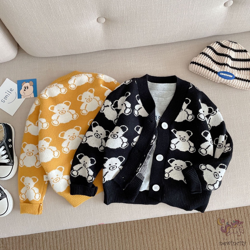 Áo khoác cardigan họa tiết gấu hoạt hình phong cách hàn quốc cho bé
