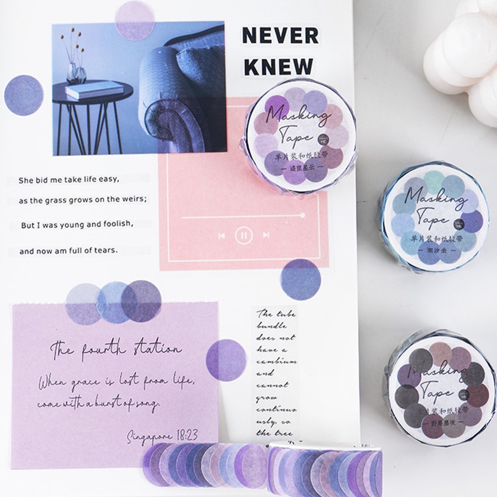 Cuộn 100 Miếng Dán Washi Hình Tròn Nhiều Màu Trang Trí Sổ Tay Nhật Ký Diy