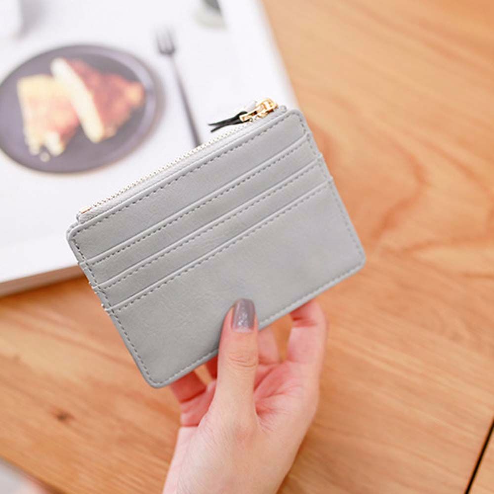 Ví Da Pu Ngắn Siêu Mỏng Có Khóa Kéo Nhiều Màu Đa Năng Cho Nam Và Nữ