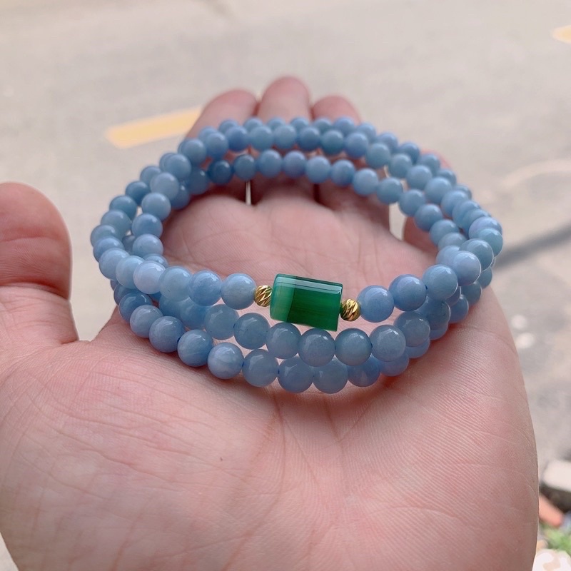 Chuỗi Vòng 108 hạt đá T.A mix Ngoc Lục Bảo Tặng Hộp Gấm