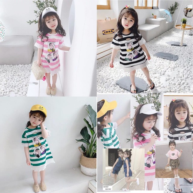 Váy kẻ 3D cho bé gái xinh xắn đáng yêu [VÁY ĐẦM XINH CHÍNH HÃNG]