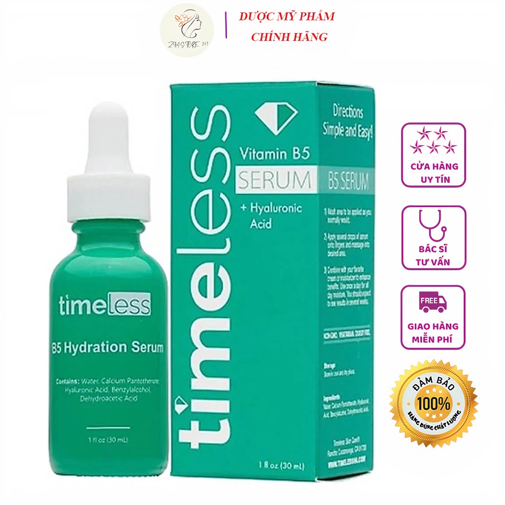Tinh Chất Vitamin B5 Timeless tái tạo, phục hồi da và Hyaluronic Acid cấp ẩm [30ml]